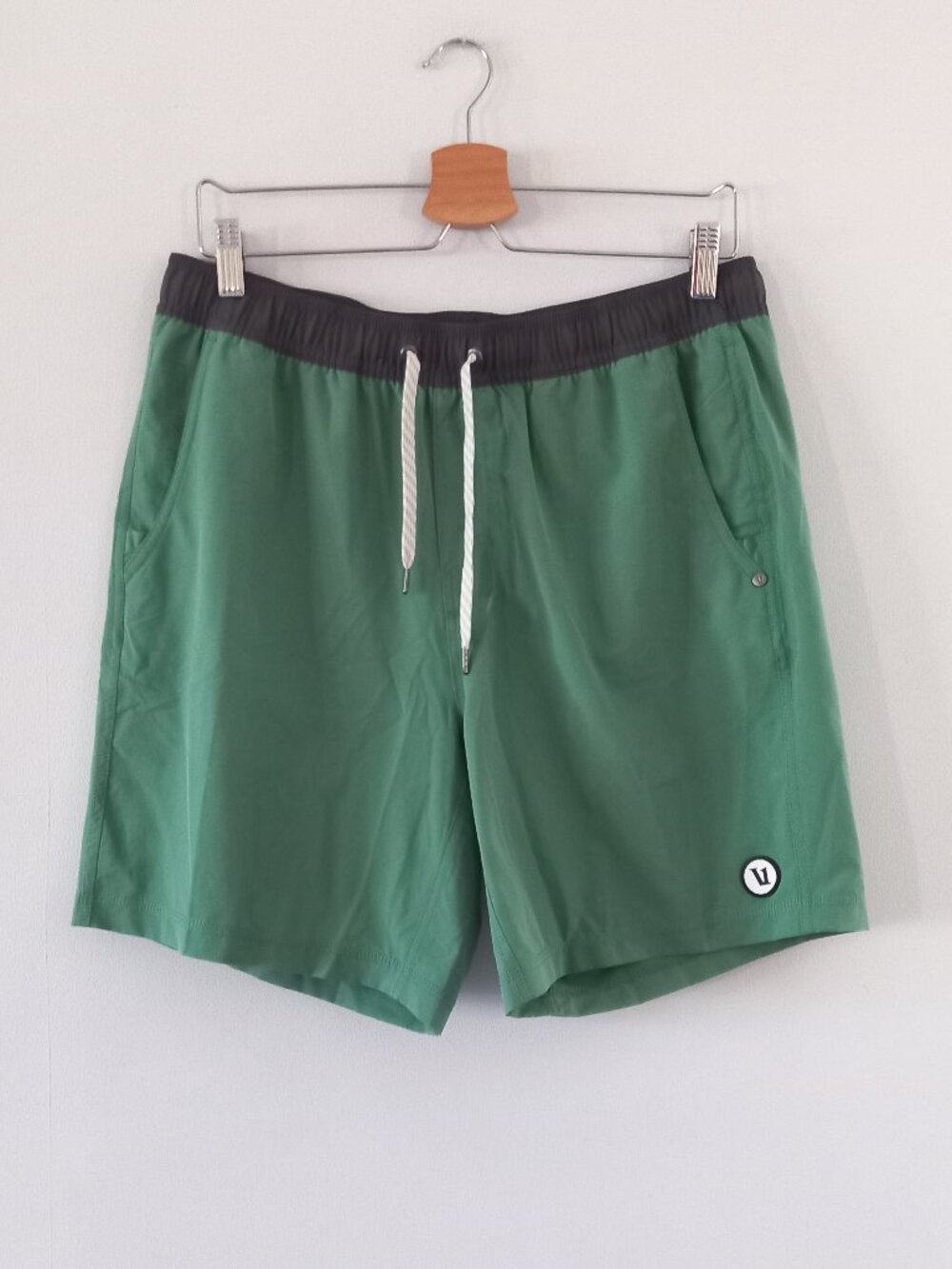 VUORI seafoam green with grey detail performance shorts